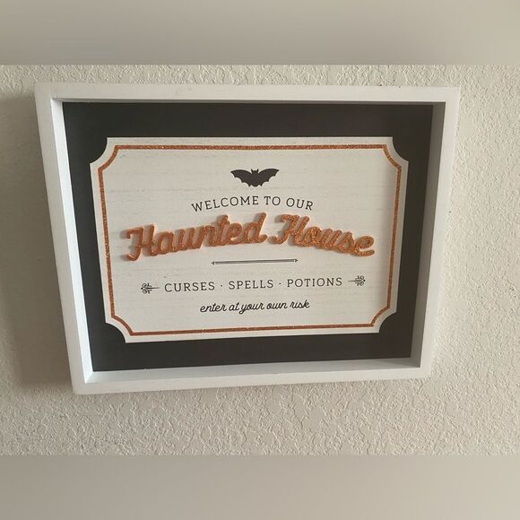 Halloween Haunted House Wall Decor Frame Home Decor 13x11 Holiday Fall - Picture 1 of 7